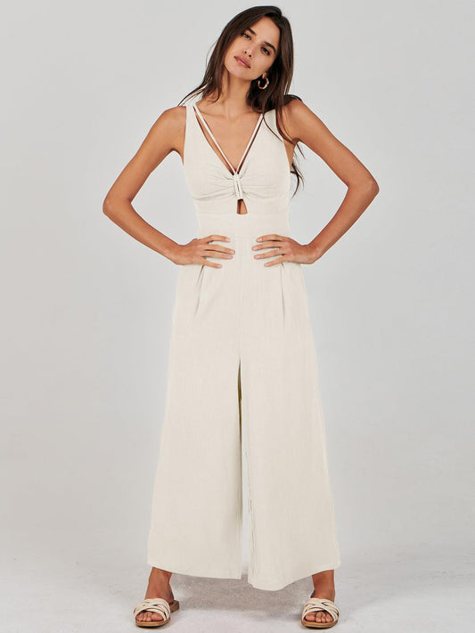 Wide Leg Sleeveless V Neck Casual Dressy Linen Pants