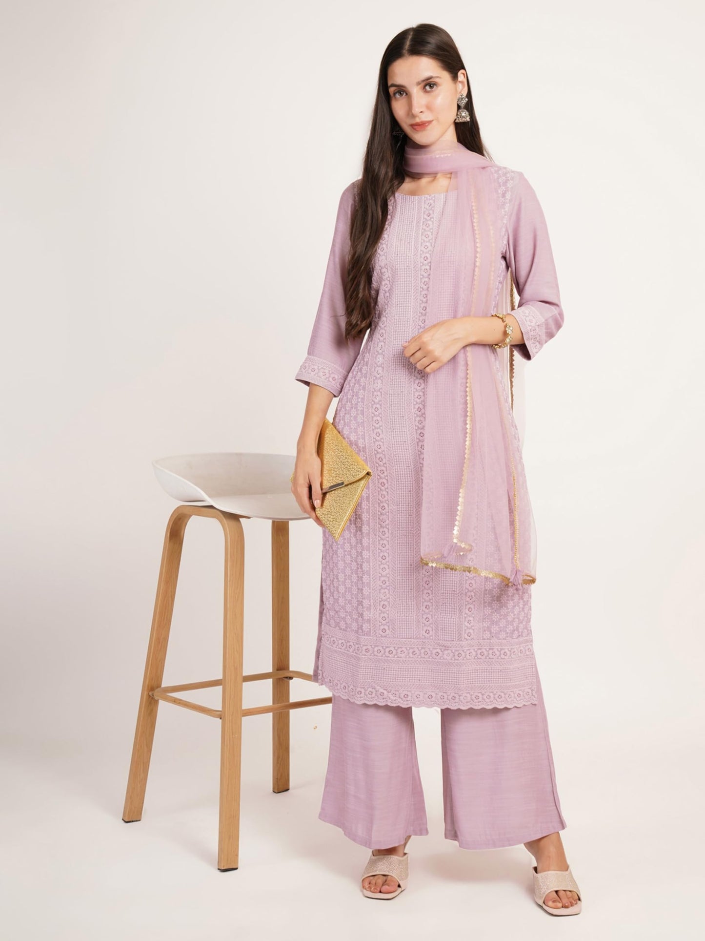 Silk Blend Chikankari Embroidery Kurta set with Dupatta