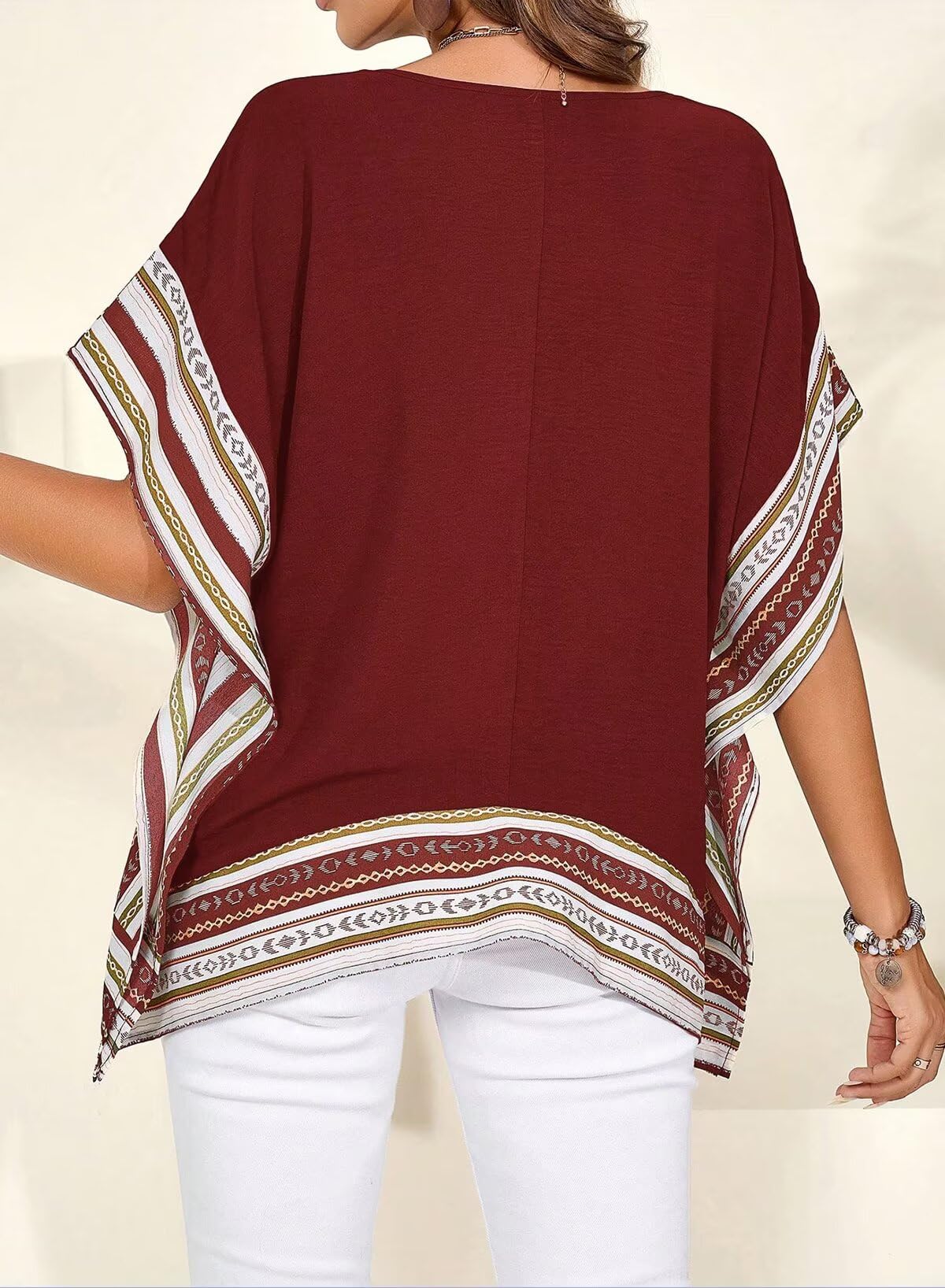 Women's Casual V Neck Floral Tops Batwing Sleeve Loose Fitting Shirts  Flowy Side Slit Tees
