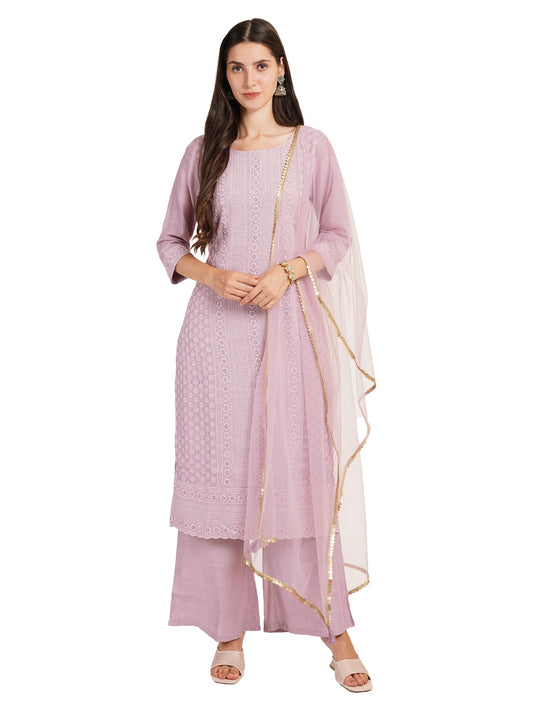 Silk Blend Chikankari Embroidery Kurta set with Dupatta