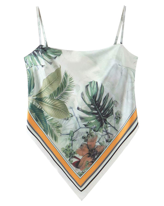 Paisley Print Tie Back French Knot Hanky Hem Spaghetti Straps Handkerchief Cami Bandana Tube Crop Top