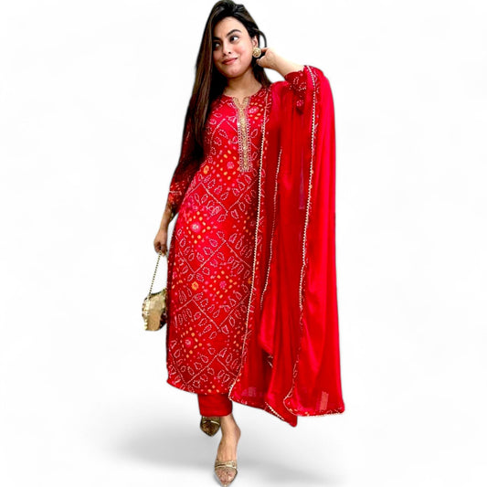 Tunic Dress for Women - Red Rayon Embroidered Sequence Kurta Set – Hand Embroidered Indian Straight Kurti with Pant