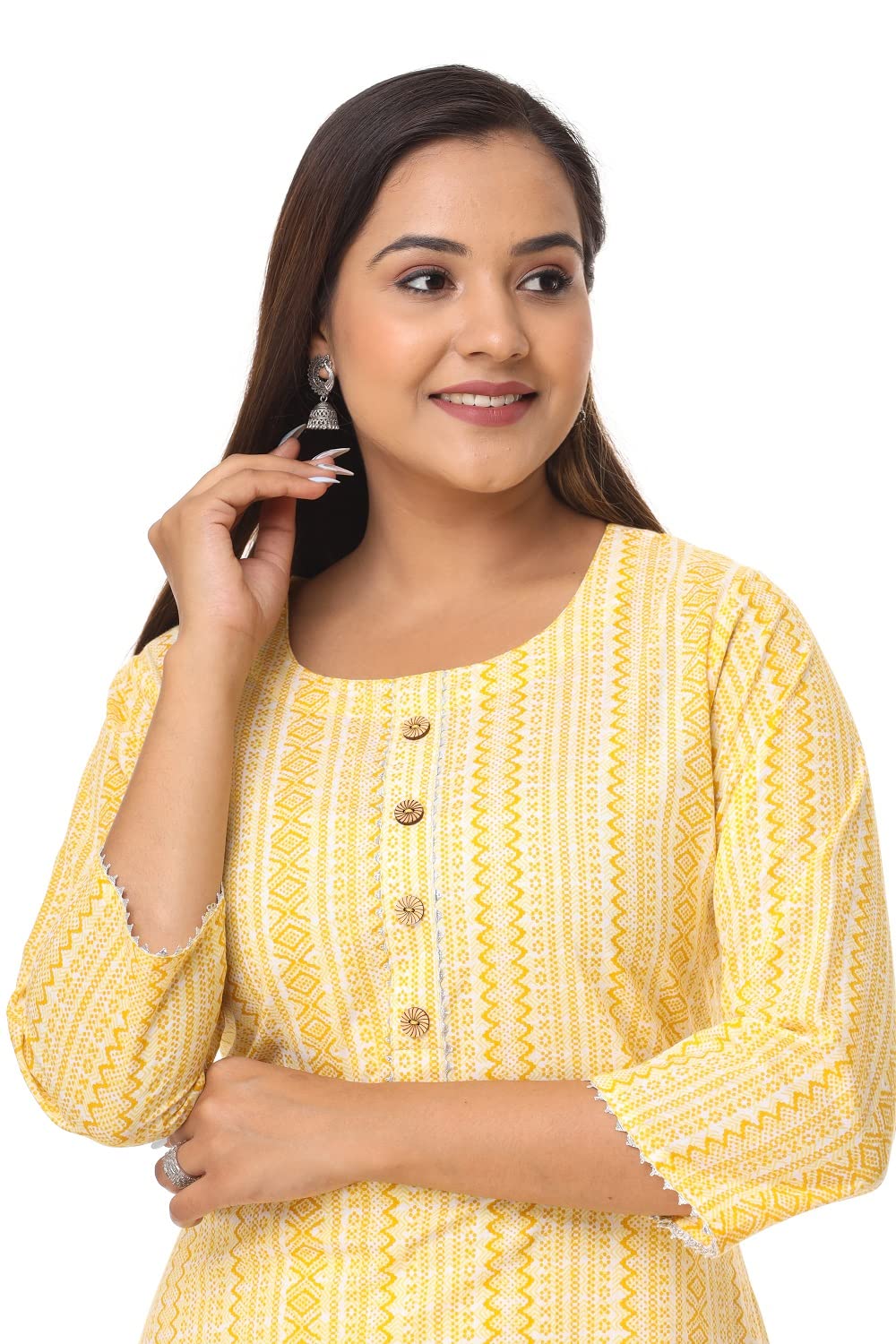 Leheriya Printed Casual Women Kurti yellow Tunic Top