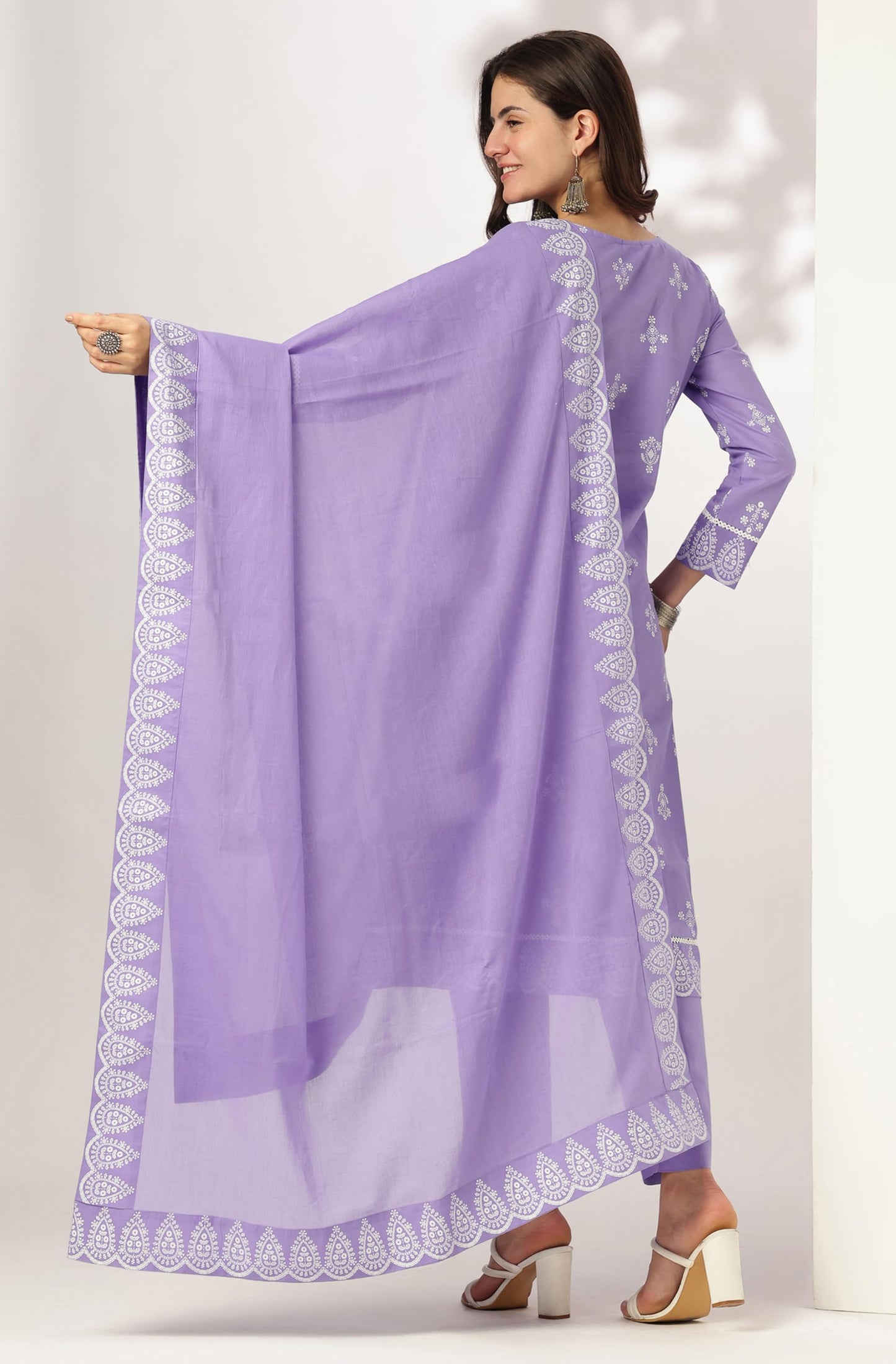 Lavender Pure Cotton Ethnic Motifs Printed A-line Kurta Set