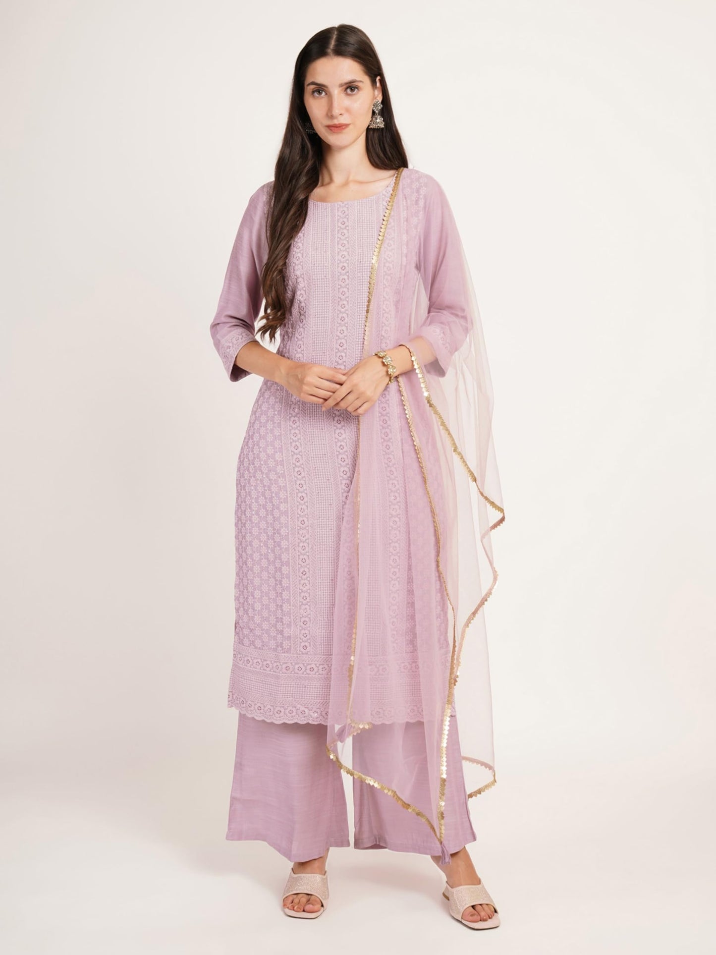 Silk Blend Chikankari Embroidery Kurta set with Dupatta