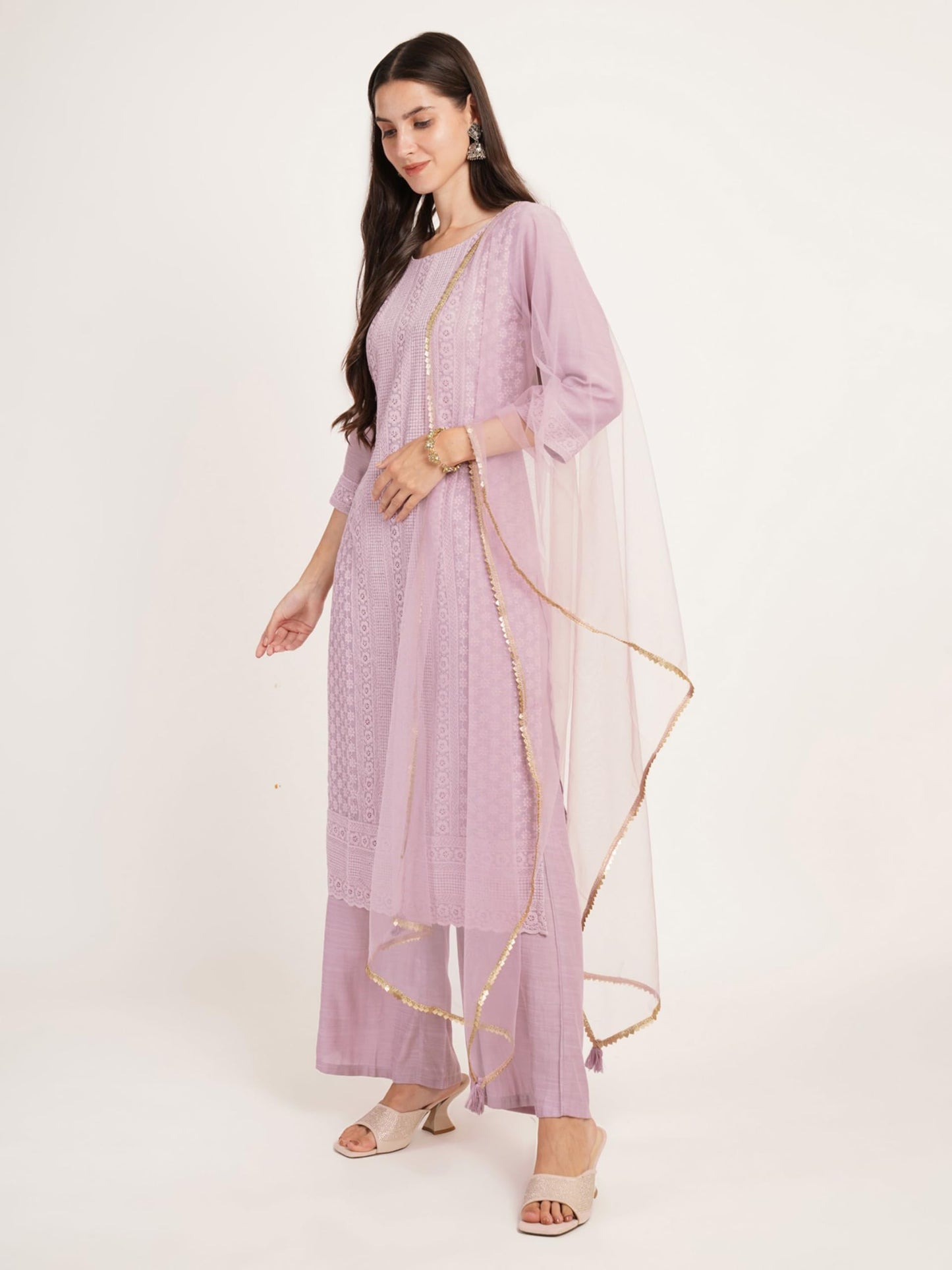 Silk Blend Chikankari Embroidery Kurta set with Dupatta