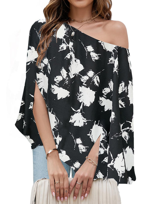 Off The Shoulder Flowy Tops Casual Batwing Sleeves