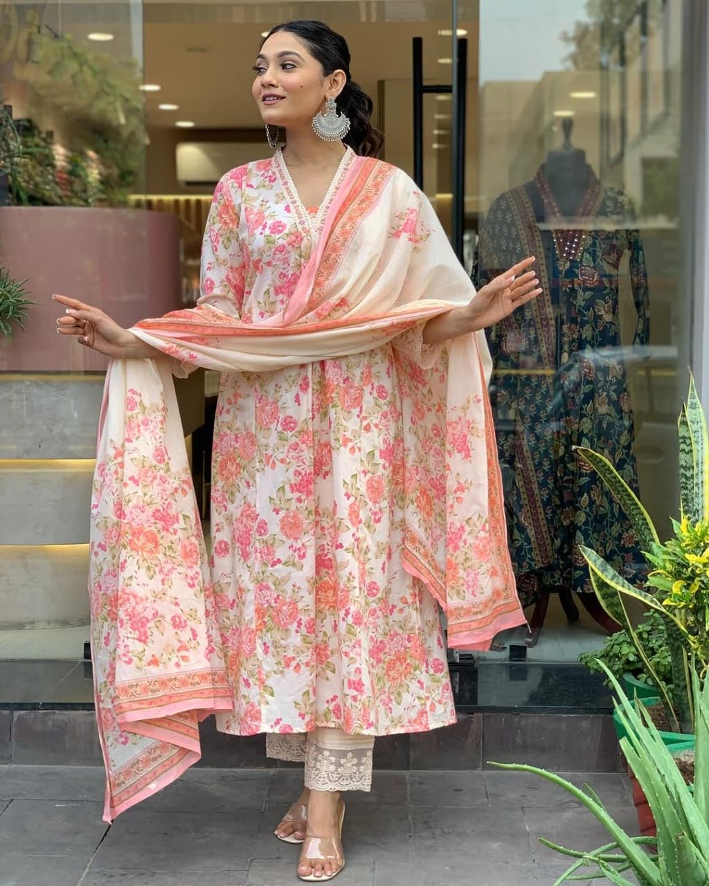 Sequins Embroidery Kurti Tunic Pants With Dupatta