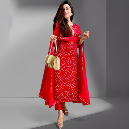 Tunic Dress for Women - Red Rayon Embroidered Sequence Kurta Set – Hand Embroidered Indian Straight Kurti with Pant