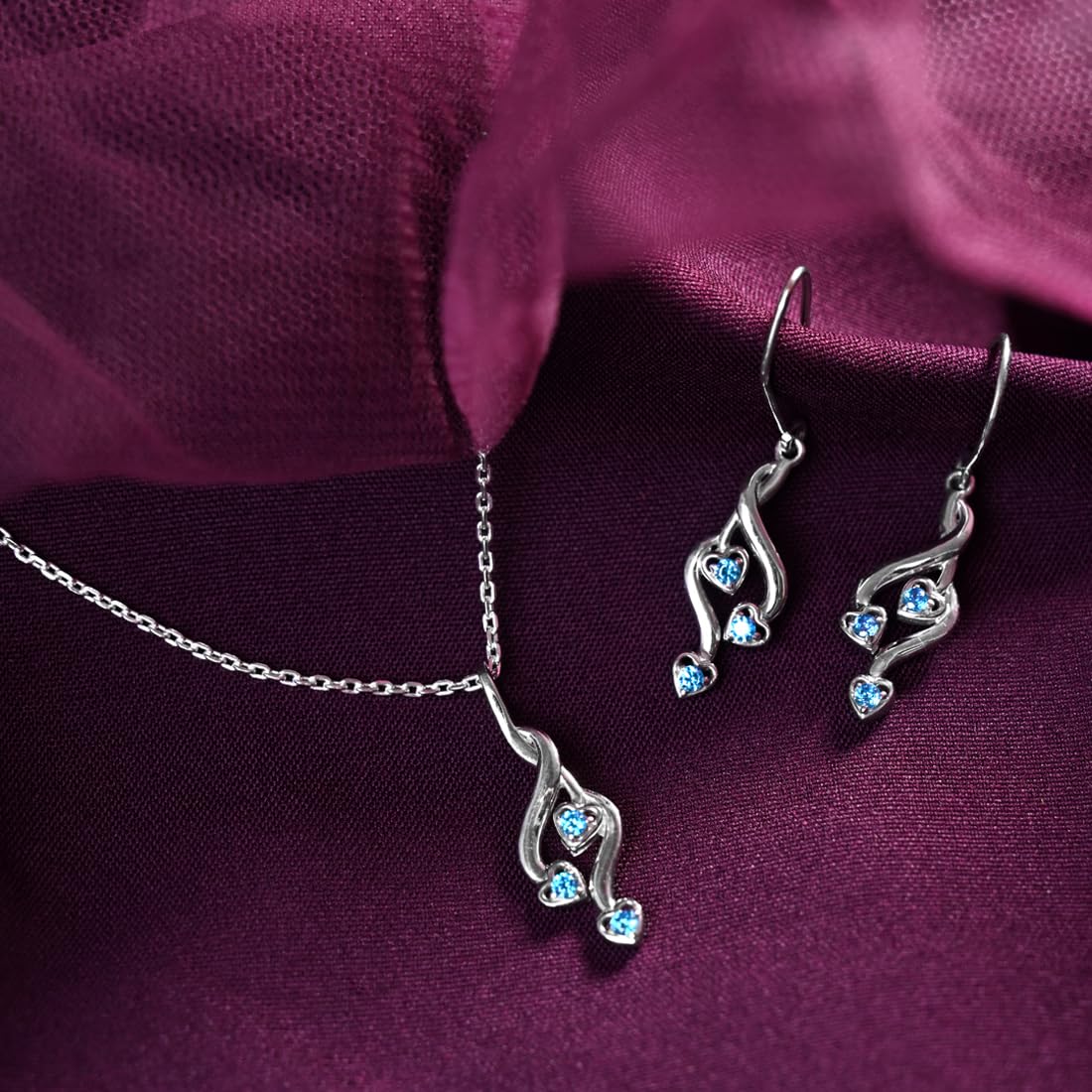 Sterling Silver Valentina Pendant Earring Chain Jewellery Set | Rhodium Plated, Swiss Zirconia