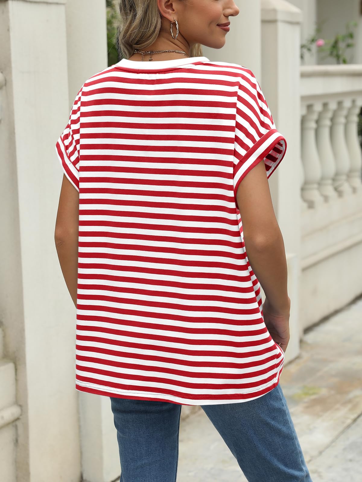 Womens Summer Tops Oversized Short Sleeve Business Casual T Shirts Trendy Fashion Clothes Spring Outfits