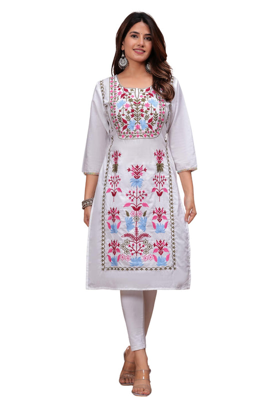 Hand Embroidered Kurti Chikankari Straight Cotton Long Kurti