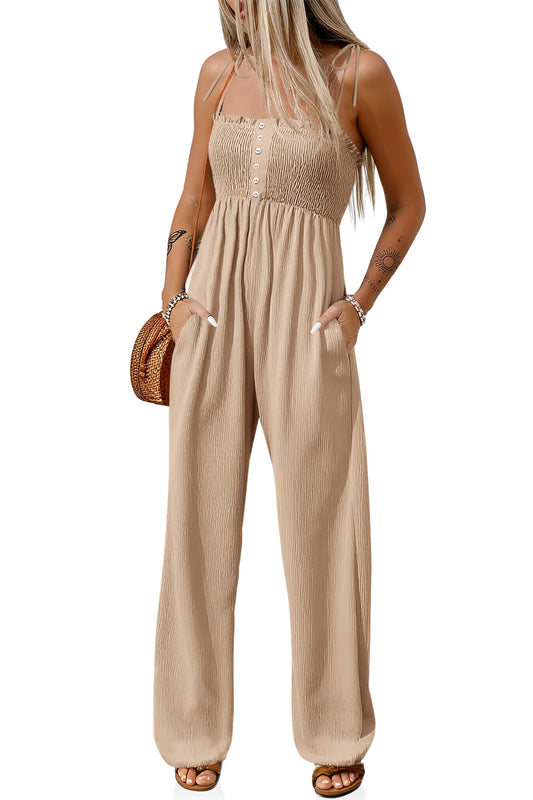 Loose Fit Adjustable Spaghetti Strap Jumpers Button Front