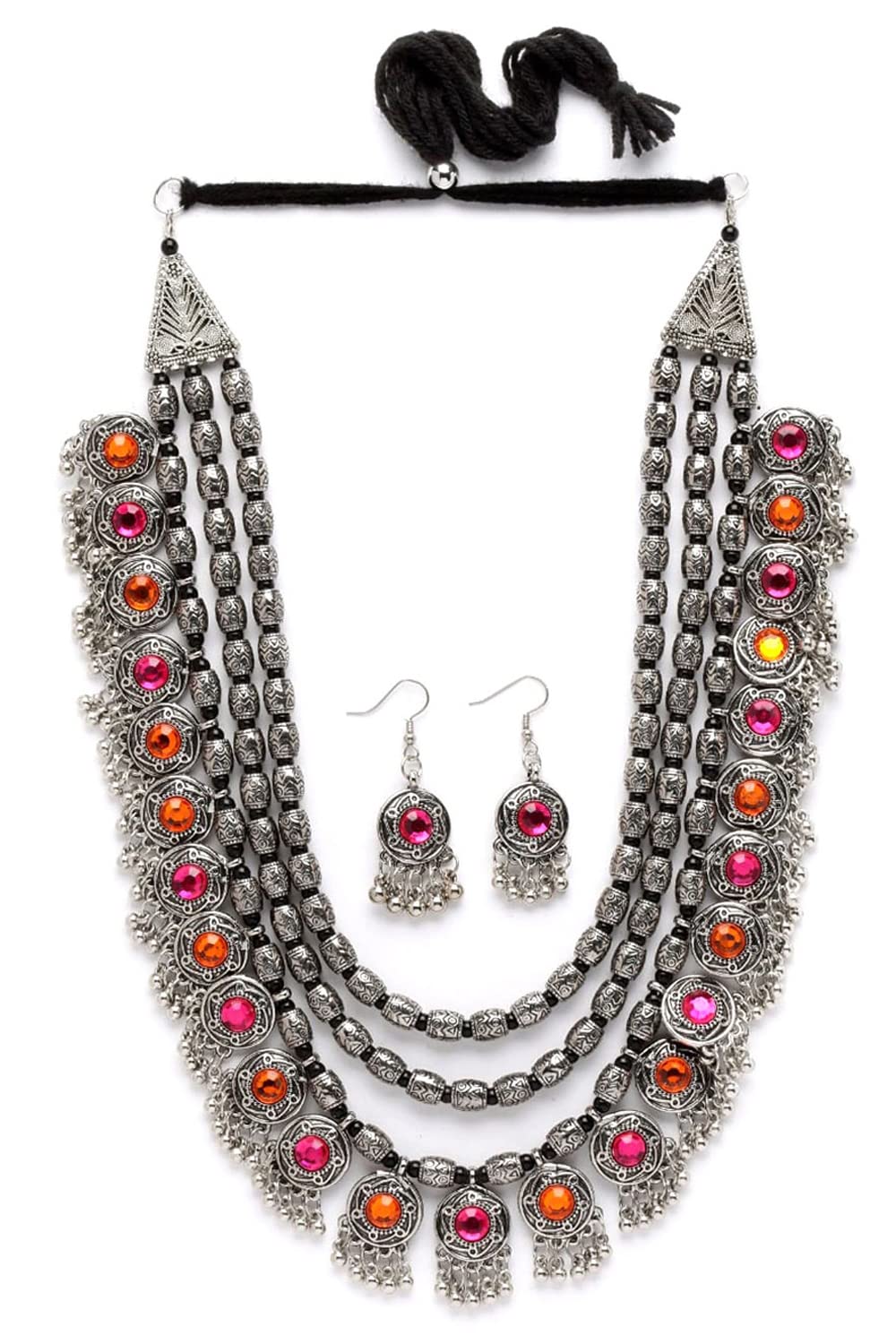 Stylish Fancy Oxidised Silver Tribal Necklace Jewellery Set