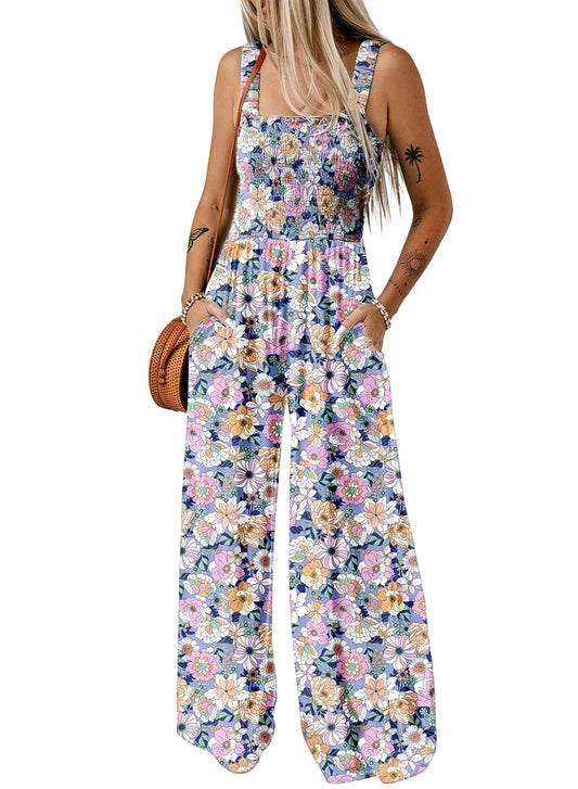 Sleeveless Jumpsuits Stretchy Wide Leg Long Pant