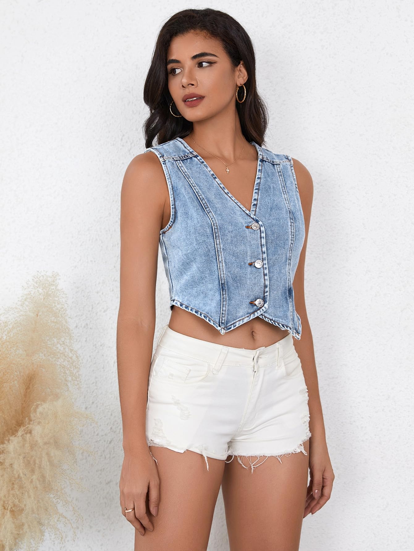 Denim Vest Button Down Sleeveless Jean Vest Top Cropped Denim Jacket Country Fashion Western Clothes