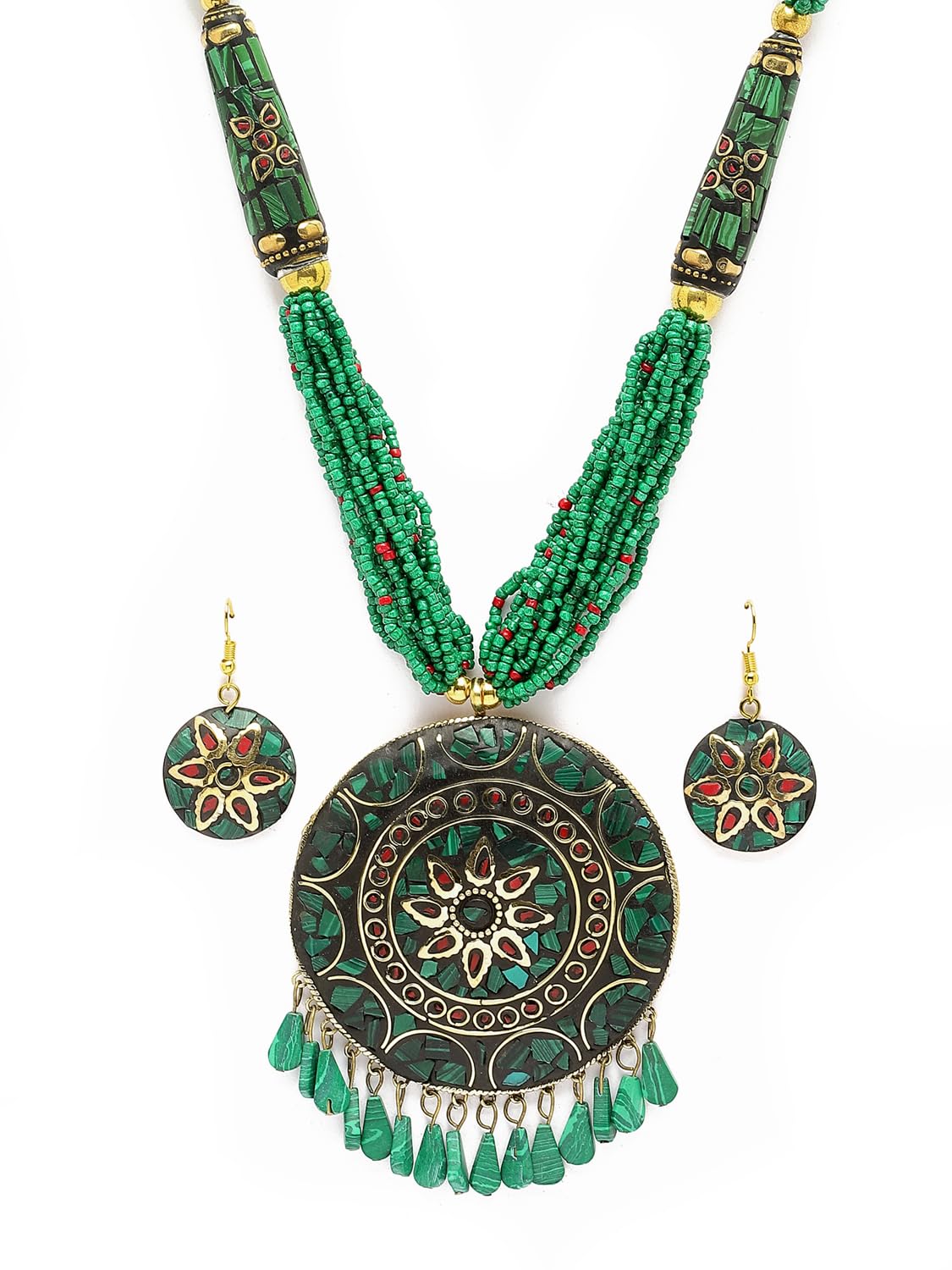 Latest Stylish Traditional Tibetan Pendant Necklace Jewellery Set