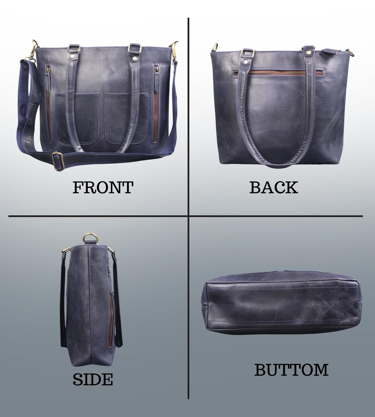 Leather Blue Tote Bag Messenger Bag Ladies Purse Crossbody Shoulder Satchel Handbag
