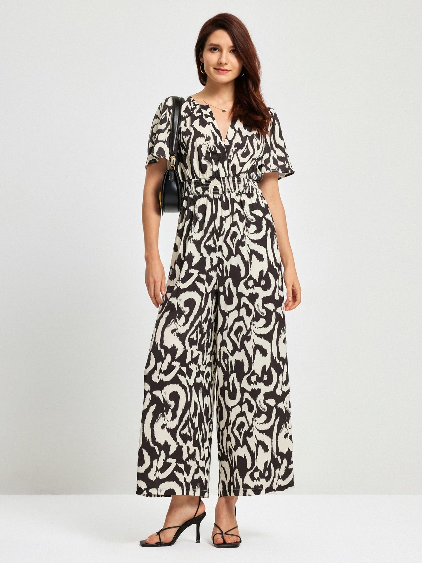 Casual Jumpsuits Wide Leg V Neck Office Business Fashion Short Sleeve