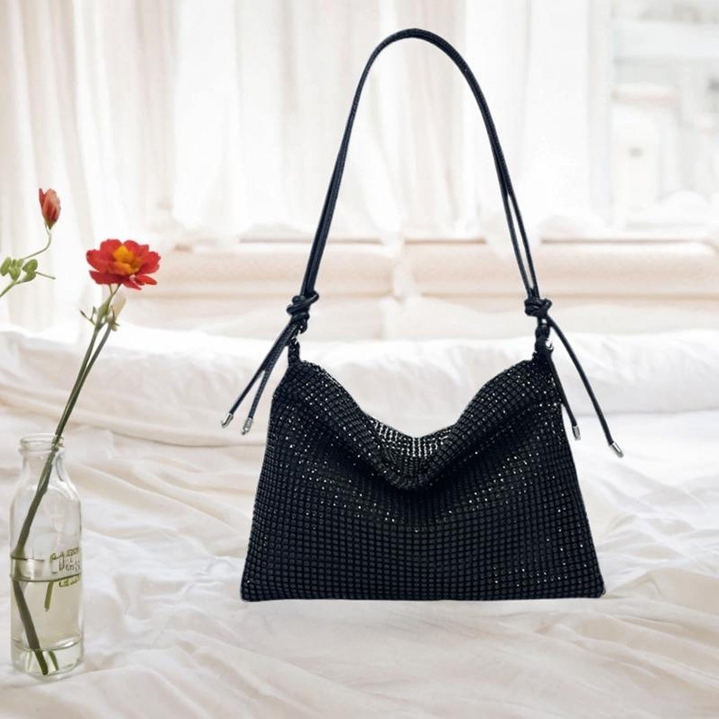 Rhinestone Purse for Women Commute Bag Handbag Vacation Stylish Shoulder Bag Black