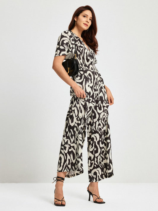 Casual Jumpsuits Wide Leg V Neck Office Business Fashion Short Sleeve