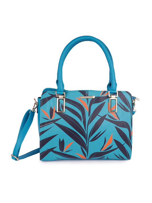 Women Fashion Leaf Print Design Handbags Synthetic Leather Top Handle Satchel Purse With Sling