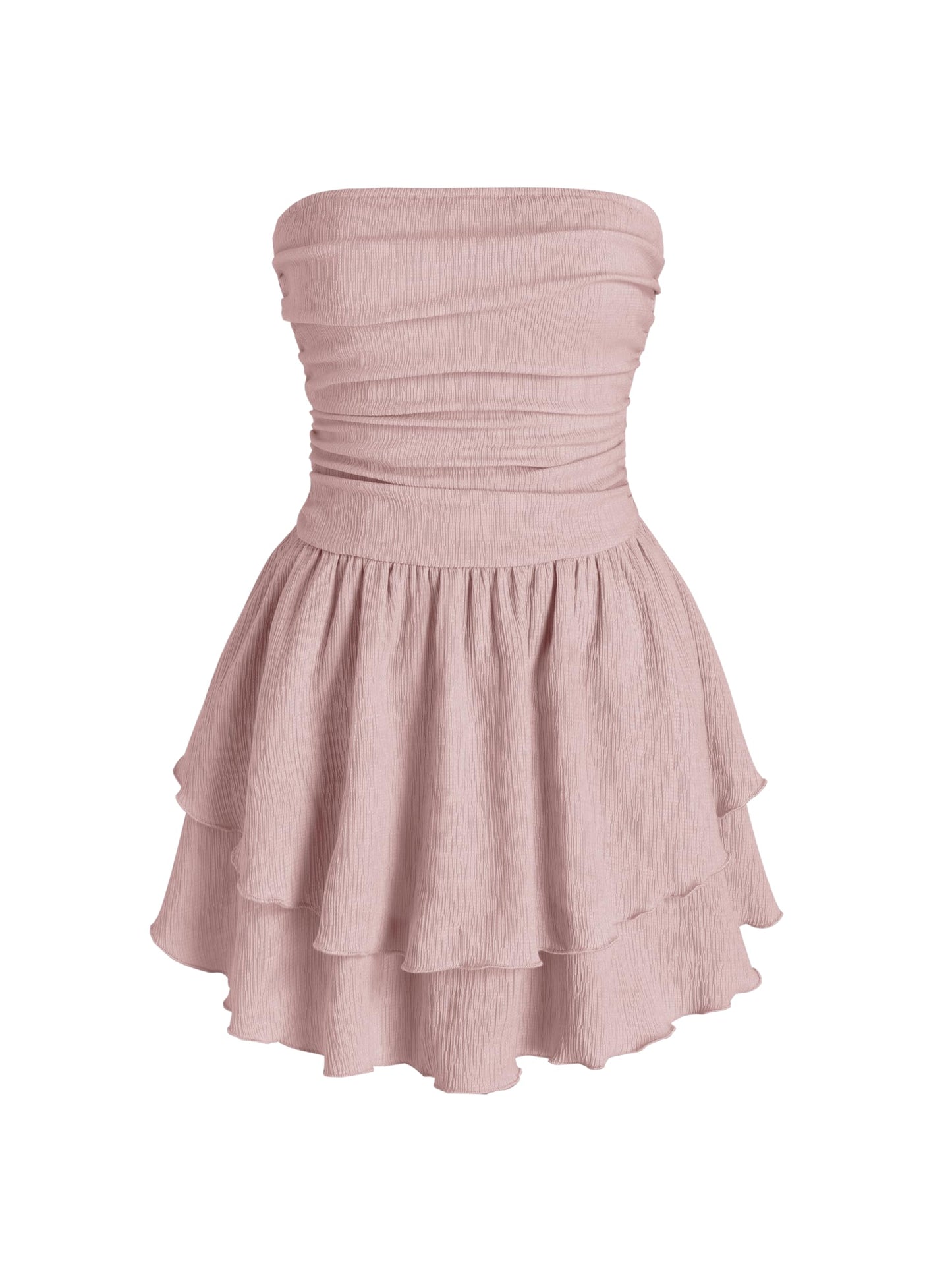 Summer Cocktail Dress - Tube Ruched Ruffle Mini Dress