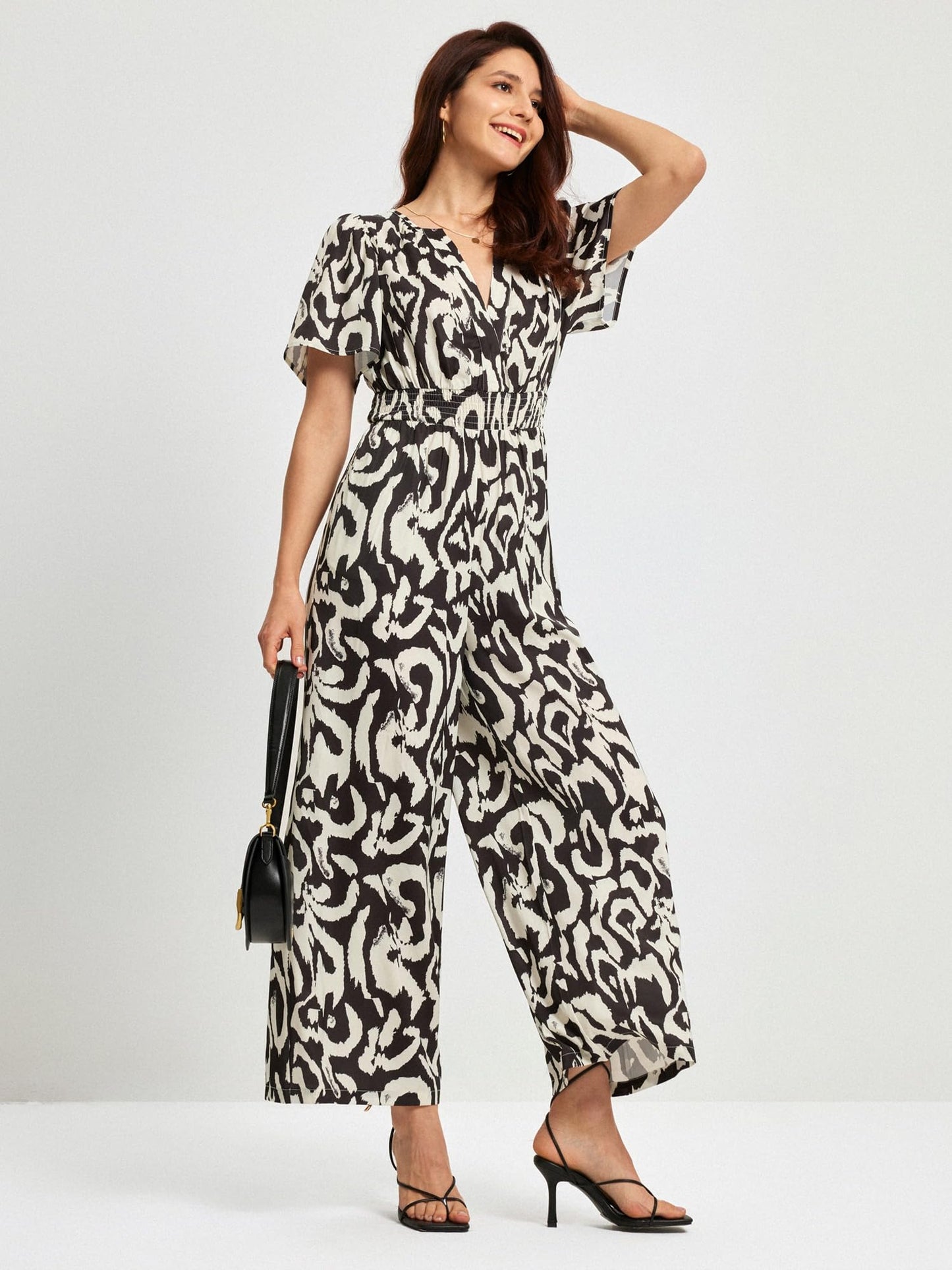 Casual Jumpsuits Wide Leg V Neck Office Business Fashion Short Sleeve