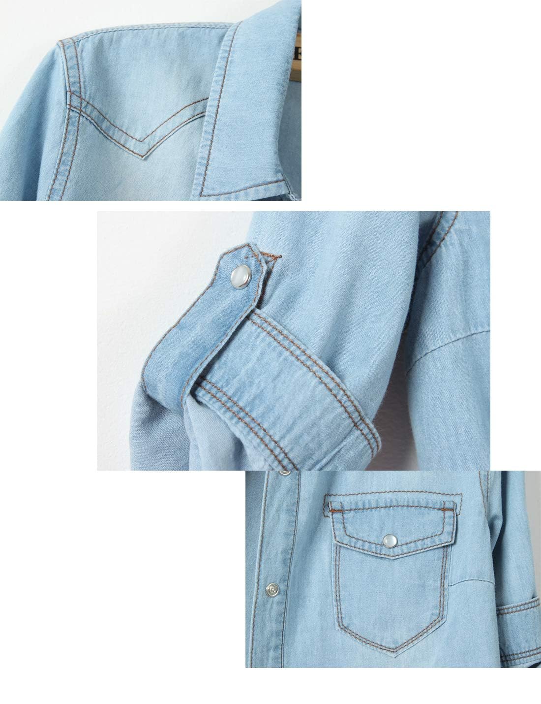 Women's 3/4 Sleeve Denim Crop Top Tie Knot Shirt Cardigan