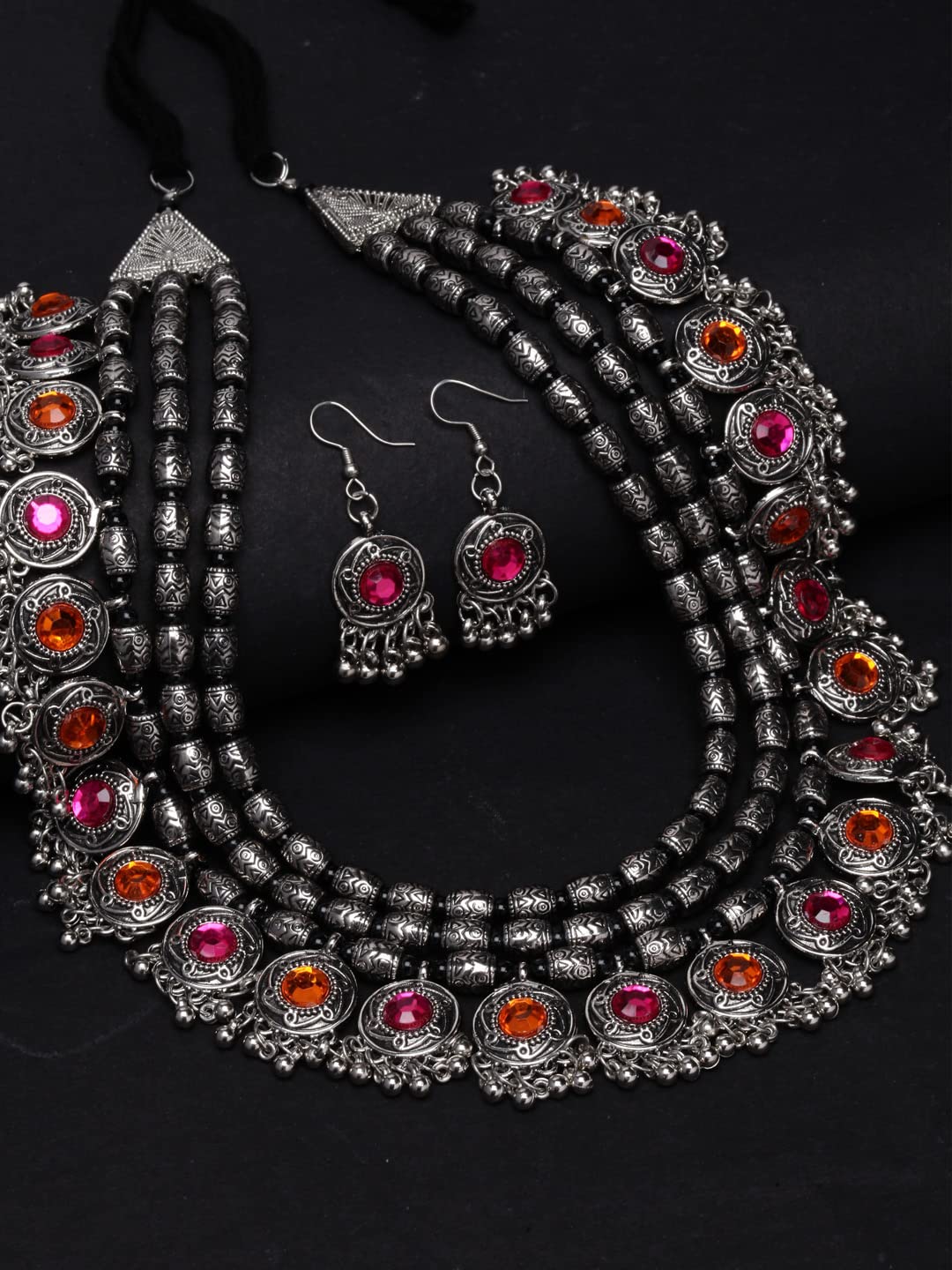 Stylish Fancy Oxidised Silver Tribal Necklace Jewellery Set