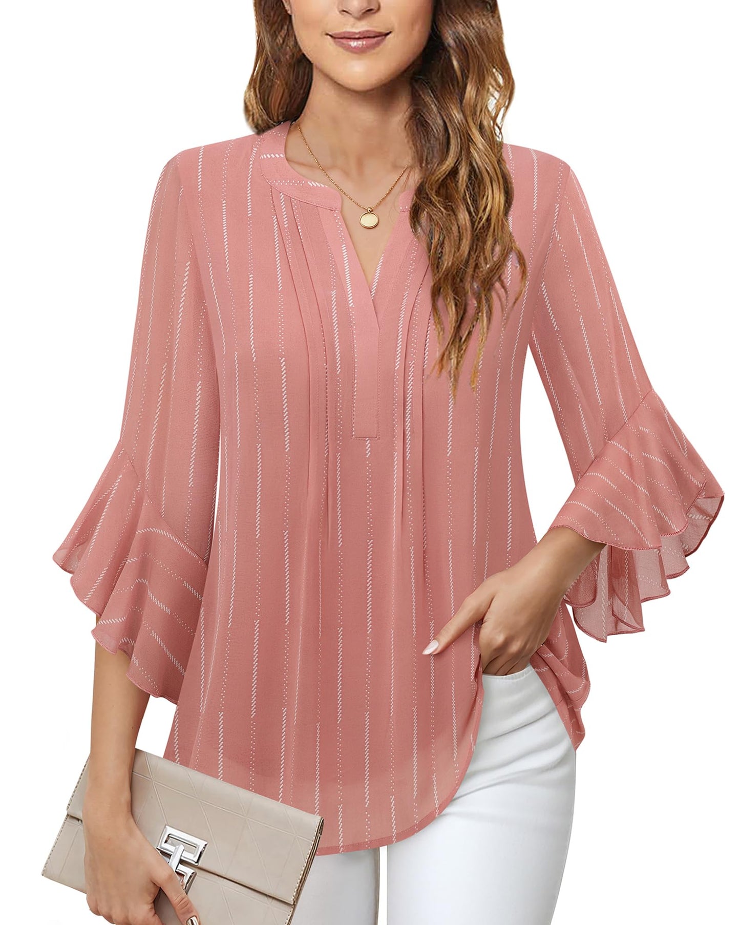 Women's 3/4 Sleeve Tops Dressy Casual Business Work Chiffon Office Shirts