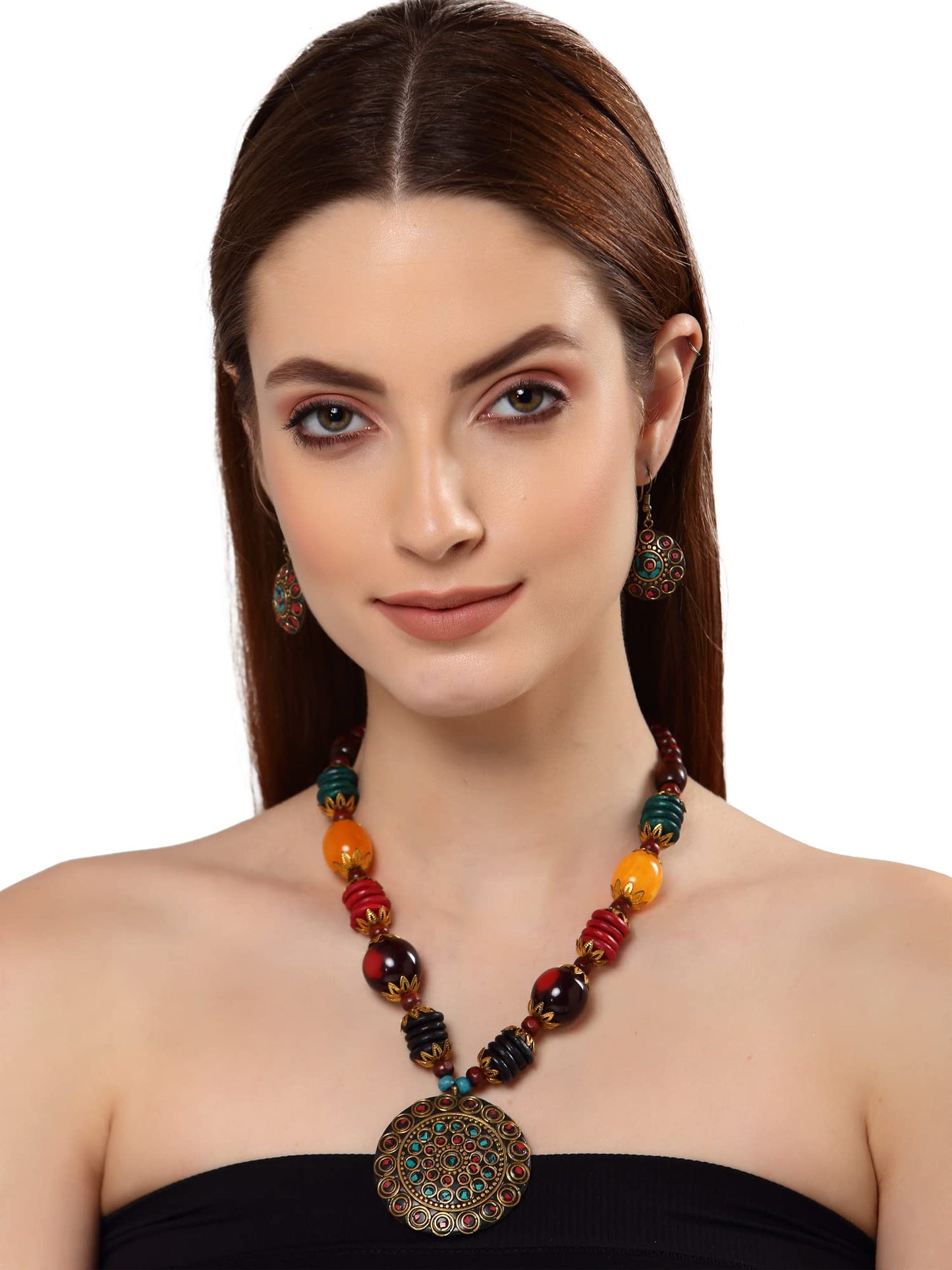 Latest Stylish Traditional Tibetan Pendant Necklace Jewellery Set for Women
