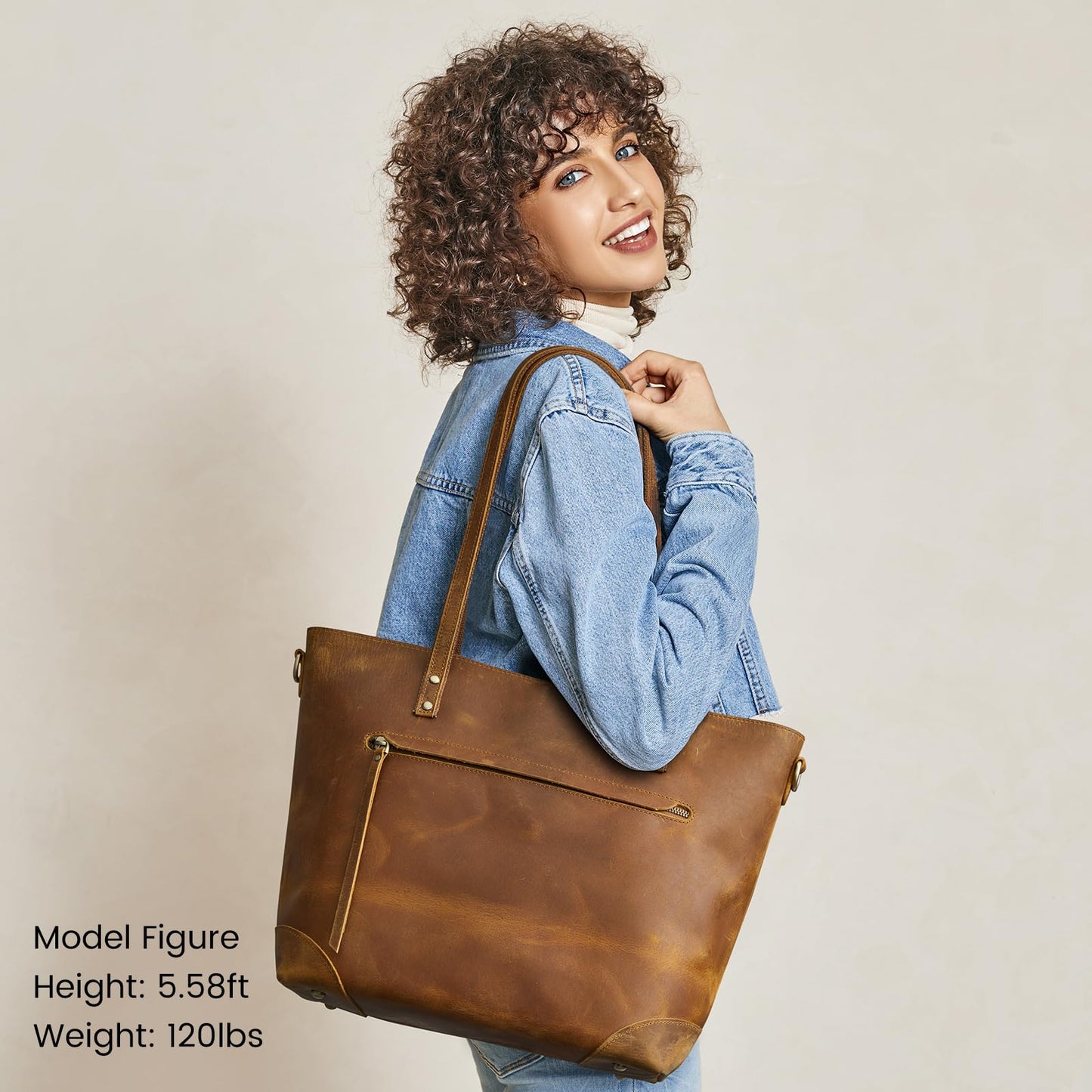 Vintage Genuine Leather Shoulder Laptop Bag Work Totes for Women Purse Handbag with Back Zipper Pocket