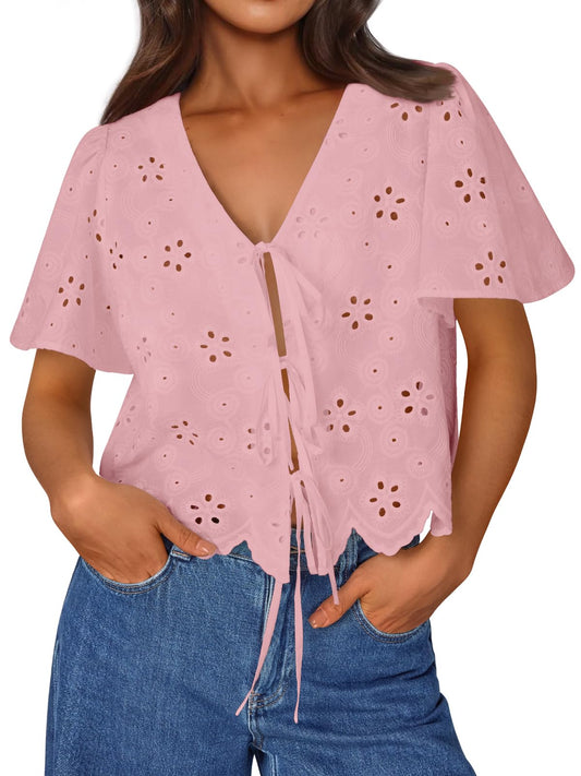 Queen Womens Tie Front Tops Summer Beach Vacation