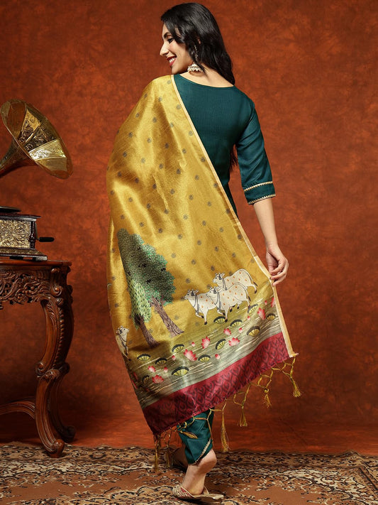 Cotton Blend Straight Kurta Pant with Print Dupatta