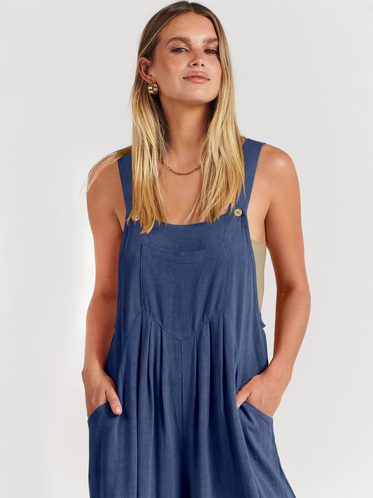 Wide Leg Casual Summer Outfits Linen Jumpers Sleeveless Straps