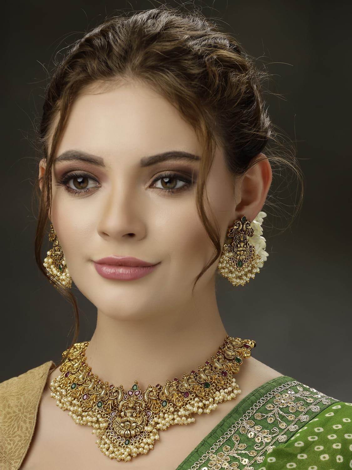 Latest Stylish Fancy Pearl Choker Traditional Jewellery Set for Women | Temple Necklace Set | Festive Wedding Party Necklace