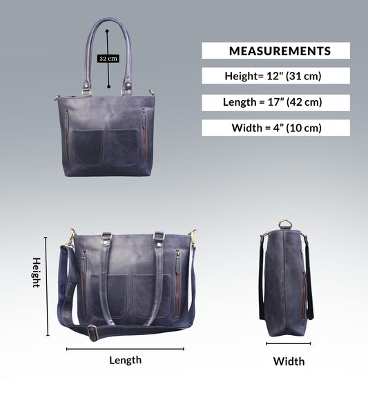 Leather Blue Tote Bag Messenger Bag Ladies Purse Crossbody Shoulder Satchel Handbag