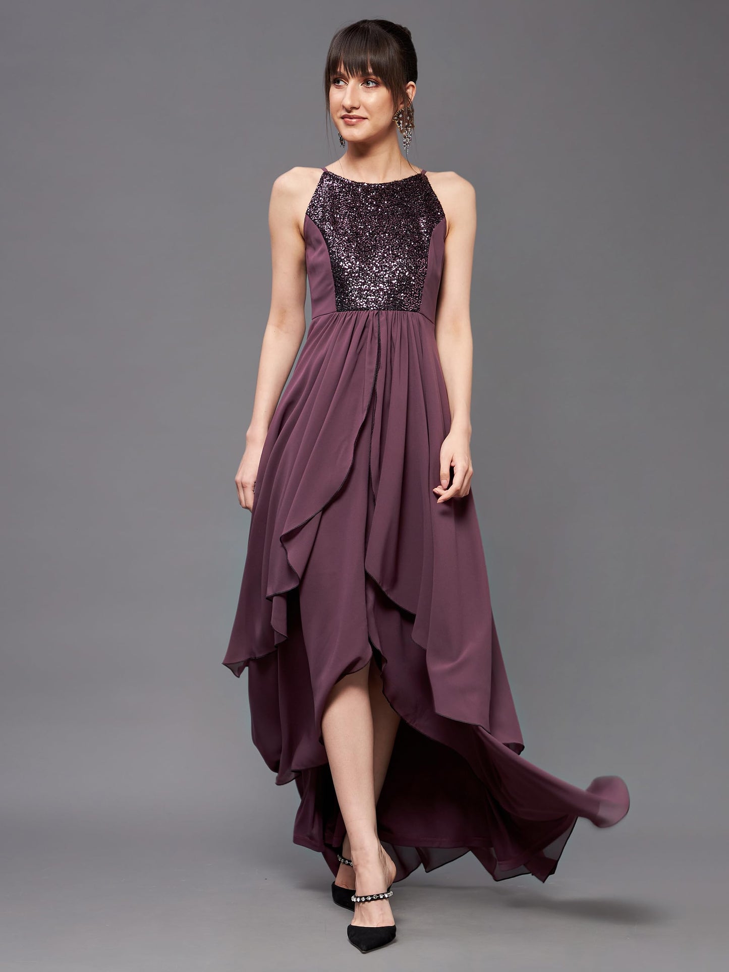 Women's Halter Neck Sleeveless Embellished Layered