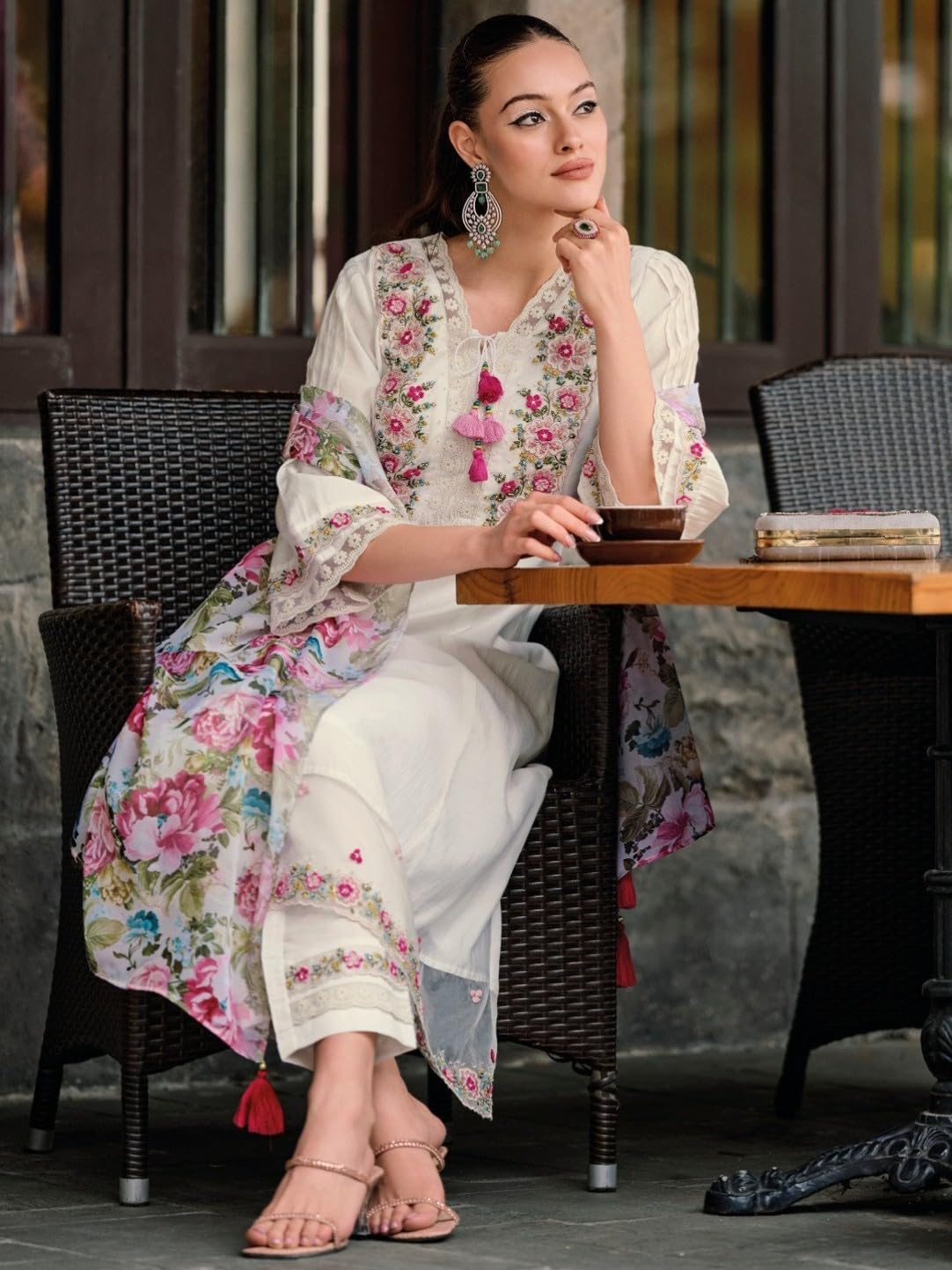 kurta set dupatta Viscose Silk Embroidery A-line Kurta Pant Salwar Suit Set Full iner Kurta Set