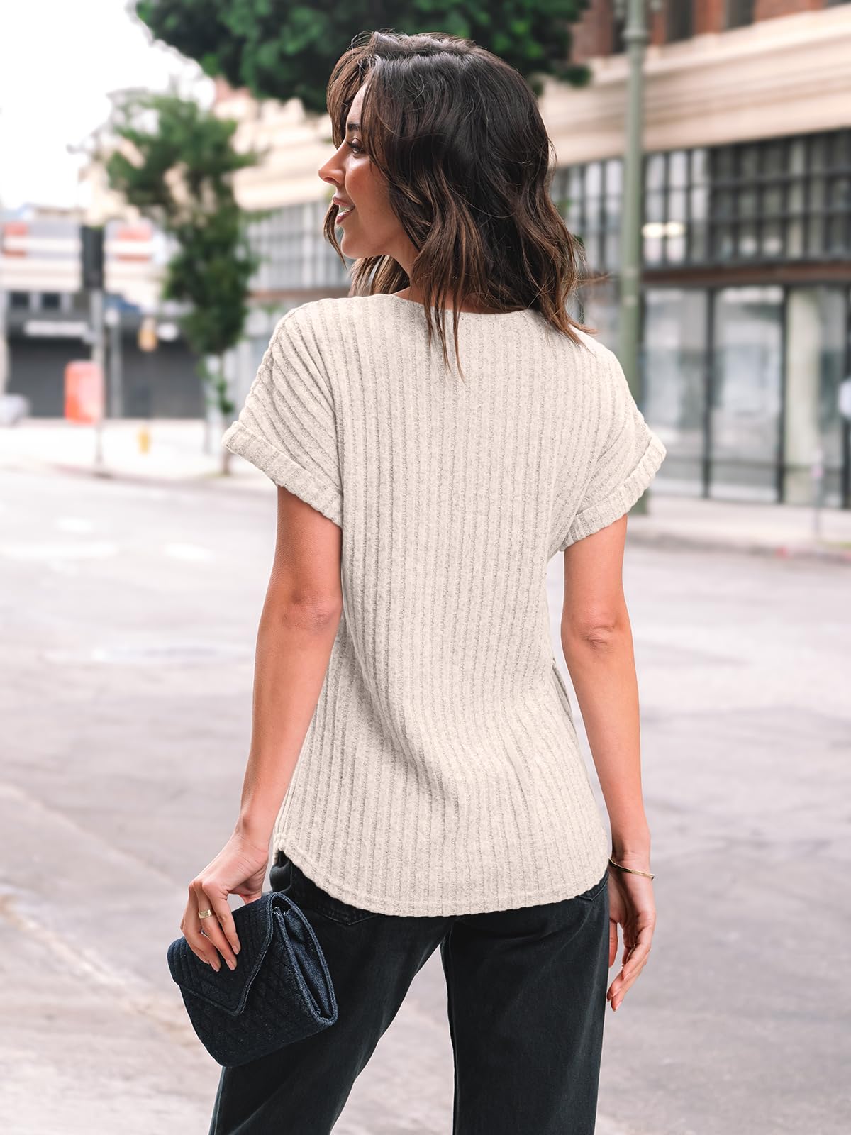 Women Shirts Summer Sweaters Regular Fit Short Sleeve Tunic Tops 2025 Dressy Casual