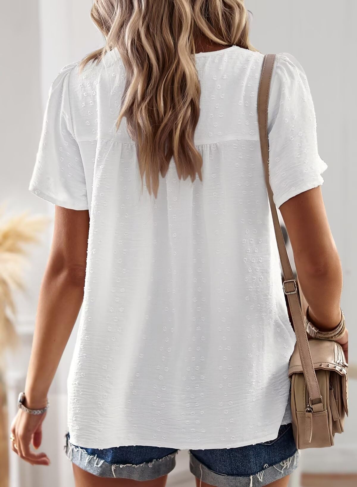 Crew Neck Lace Hem Basic Tee Shirts Flowy Chiffon