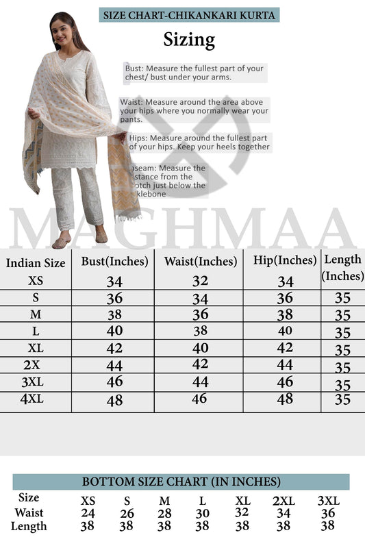 Chikankari Kurtis Set Cream White Kurti Pant & White Color Dupatta Set