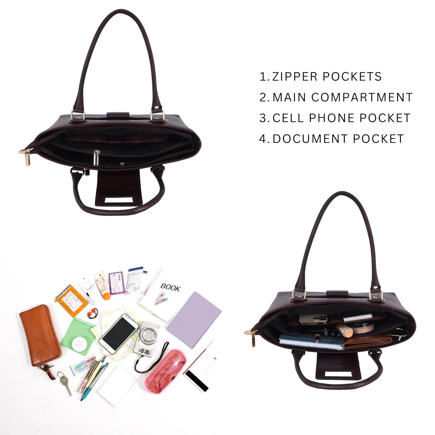 LEATHER ACCESSORIES Full-Grain Natural Leather Top Handle Shoulder & Handbags For Women Office Branded Stylish