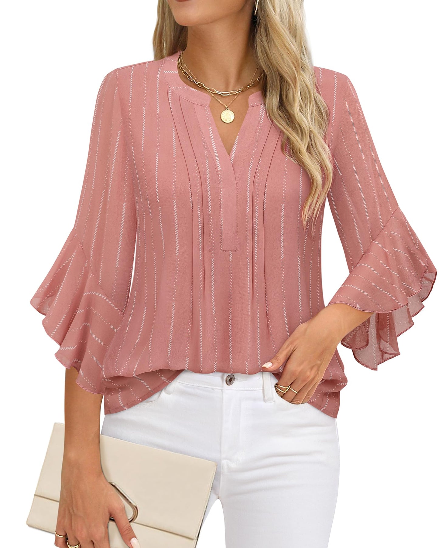 Women's 3/4 Sleeve Tops Dressy Casual Business Work Chiffon Office Shirts