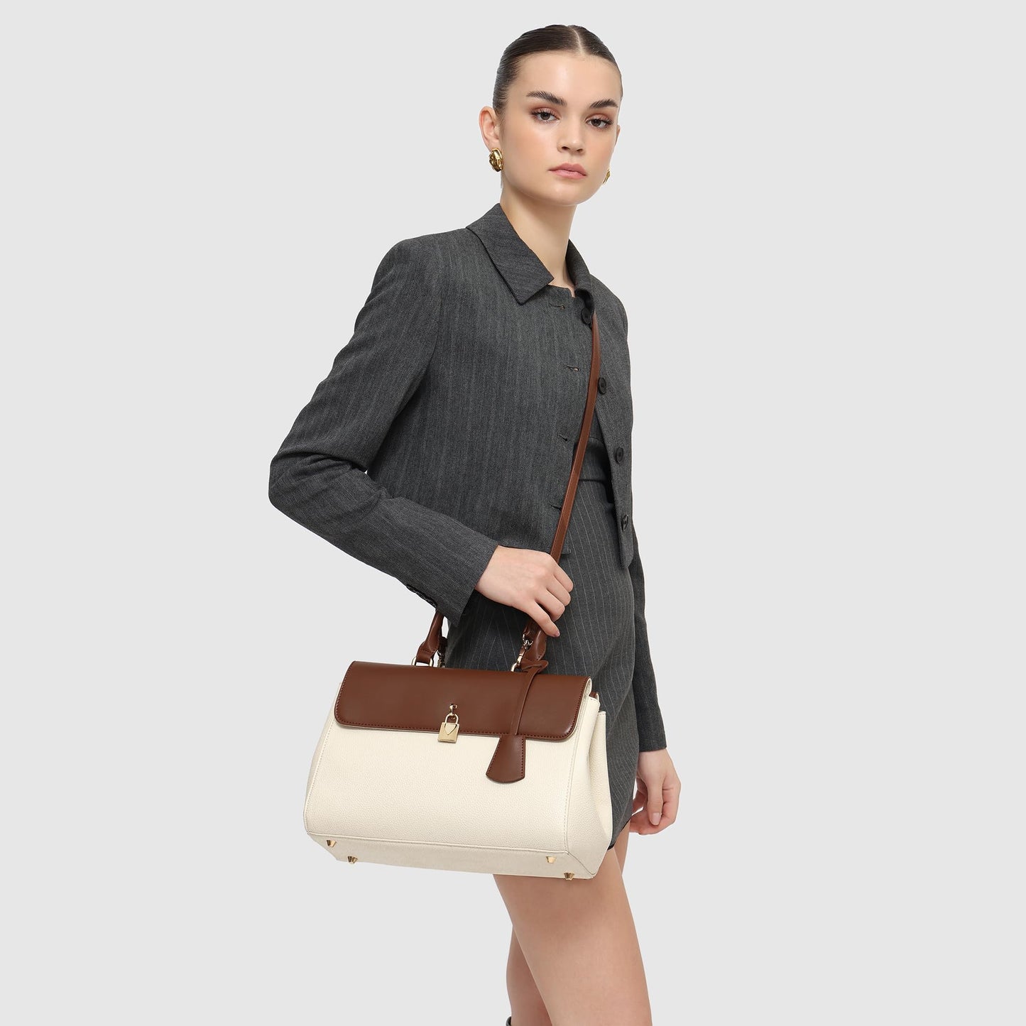 Solid Handbag for Women with Detachable & Adjustable Sling/Crossbody Bag