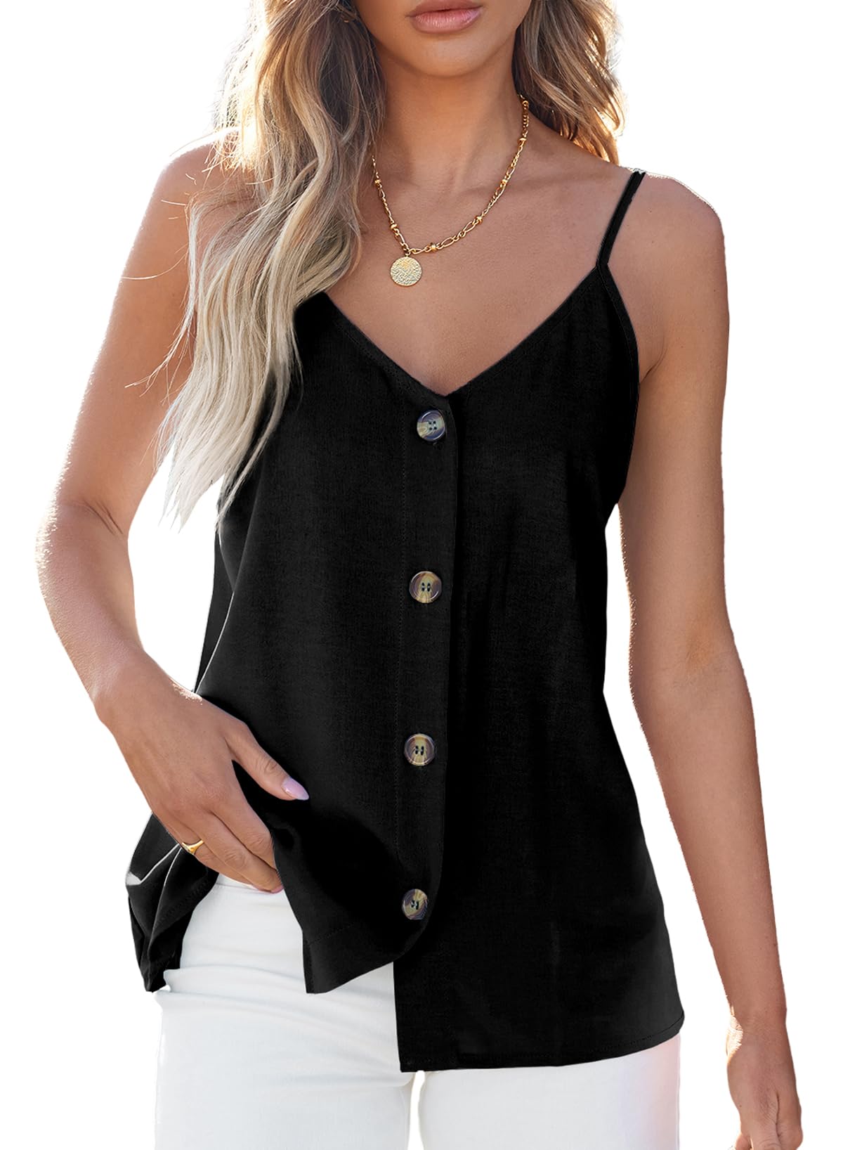 Women Summer Tank Tops Casual V Neck Strappy Loose Beach Sleeveless Shirts