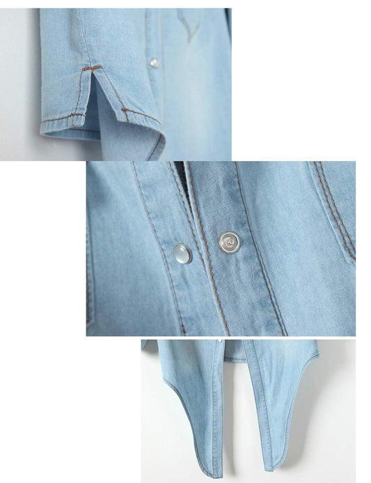 Women's 3/4 Sleeve Denim Crop Top Tie Knot Shirt Cardigan
