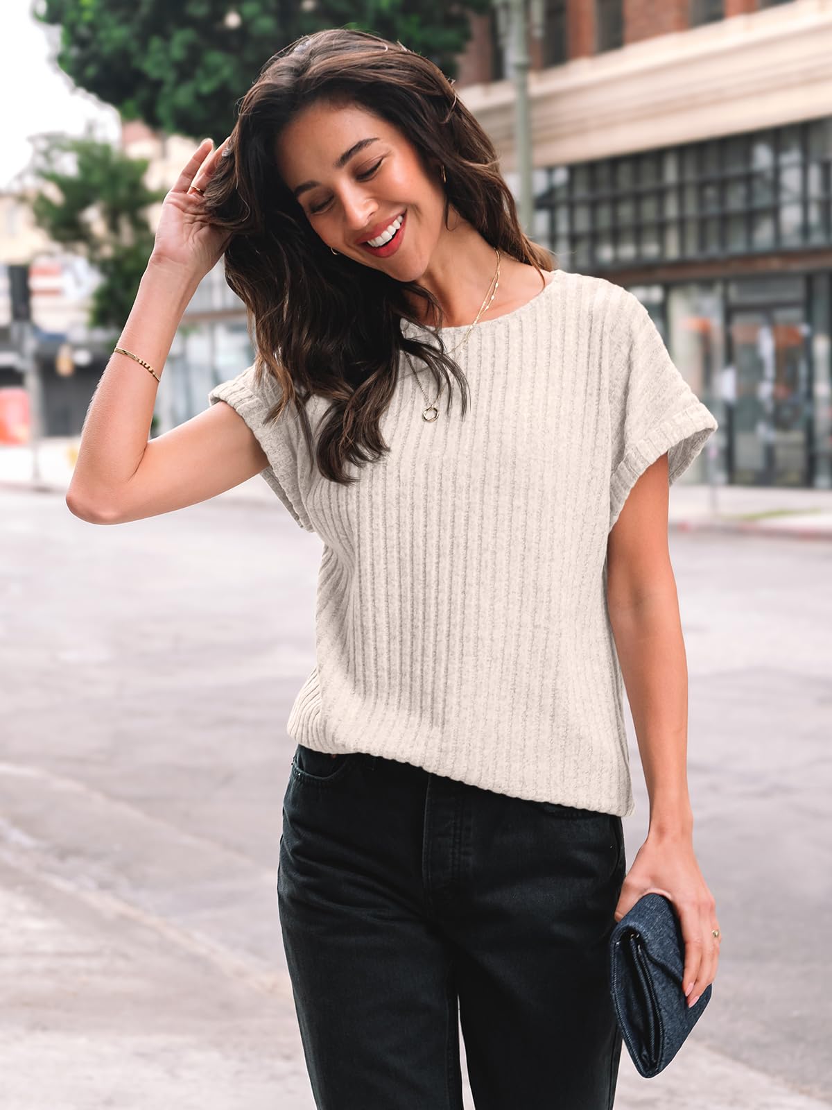 Women Shirts Summer Sweaters Regular Fit Short Sleeve Tunic Tops 2025 Dressy Casual