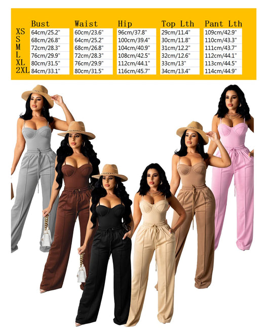 2 Piece Outfits Wide Leg Jumpsuits Summer Sleeveless Cami Tank Top and Pants Set
